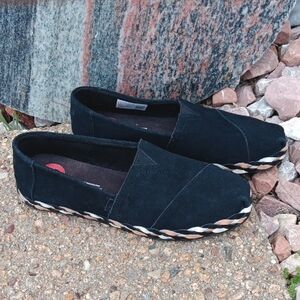 Toms Black Suede Leather Alpargata Wrap Slip On Flats Shoes Womens SZ 6